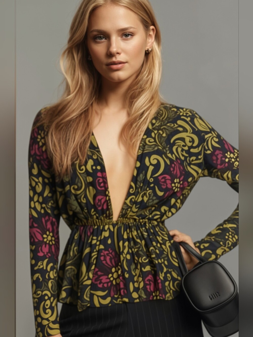 Sweet Pea By Stacy Frati Green and Purple Patterned Blouse